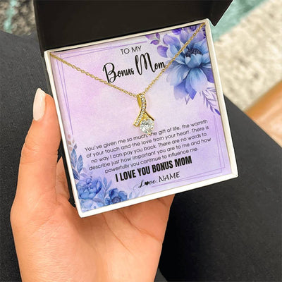 Alluring Beauty Necklace 18K Yellow Gold Finish | 2 | Personalized To My Bonus Mom Necklace From Stepdaughter Stepson I Love You Stepmom Birthday Gifts Mothers Day Christmas Jewelry Customized Gift Box Message Card | siriusteestore