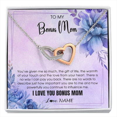 Interlocking Hearts Necklace Stainless Steel & Rose Gold Finish | 1 | Personalized To My Bonus Mom Necklace From Stepdaughter Stepson I Love You Stepmom Birthday Gifts Mothers Day Christmas Jewelry Customized Gift Box Message Card | siriusteestore