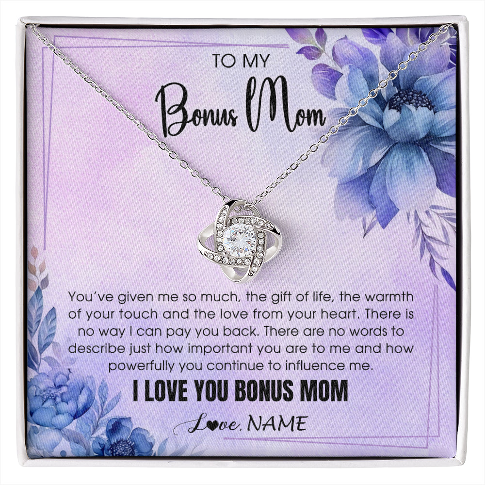 Love Knot Necklace 14K White Gold Finish | 1 | Personalized To My Bonus Mom Necklace From Stepdaughter Stepson I Love You Stepmom Birthday Gifts Mothers Day Christmas Jewelry Customized Gift Box Message Card | siriusteestore