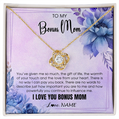Love Knot Necklace 18K Yellow Gold Finish | 1 | Personalized To My Bonus Mom Necklace From Stepdaughter Stepson I Love You Stepmom Birthday Gifts Mothers Day Christmas Jewelry Customized Gift Box Message Card | siriusteestore