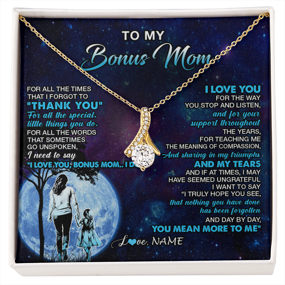 Alluring Beauty Necklace 18K Yellow Gold Finish | 1 | Personalized To My Bonus Mom Necklace From Stepdaughter Thank You Day By Day Stepmom Birthday Gifts Mothers Day Christmas Customized Gift Box Message Card | siriusteestore