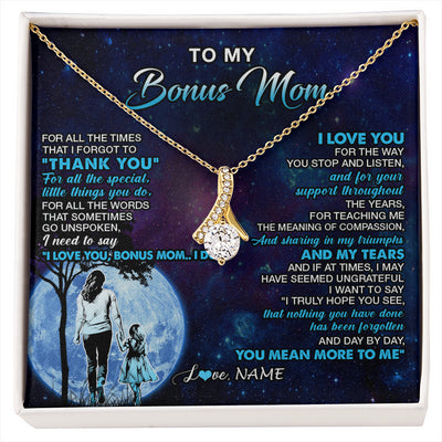 Alluring Beauty Necklace 18K Yellow Gold Finish | 1 | Personalized To My Bonus Mom Necklace From Stepdaughter Thank You Day By Day Stepmom Birthday Gifts Mothers Day Christmas Customized Gift Box Message Card | siriusteestore