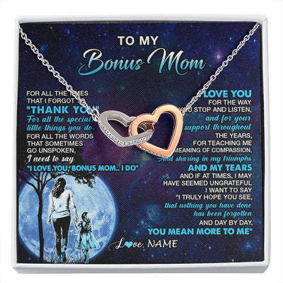 Interlocking Hearts Necklace Stainless Steel & Rose Gold Finish | 1 | Personalized To My Bonus Mom Necklace From Stepdaughter Thank You Day By Day Stepmom Birthday Gifts Mothers Day Christmas Customized Gift Box Message Card | siriusteestore