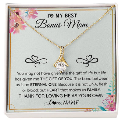 Alluring Beauty Necklace 18K Yellow Gold Finish | 1 | Personalized To My Bonus Mom Necklace From Stepdaughter Thank You For Loving Stepmom Jewelry Pendant Birthday Gifts Christmas Customized Gift Box Message Card | siriusteestore
