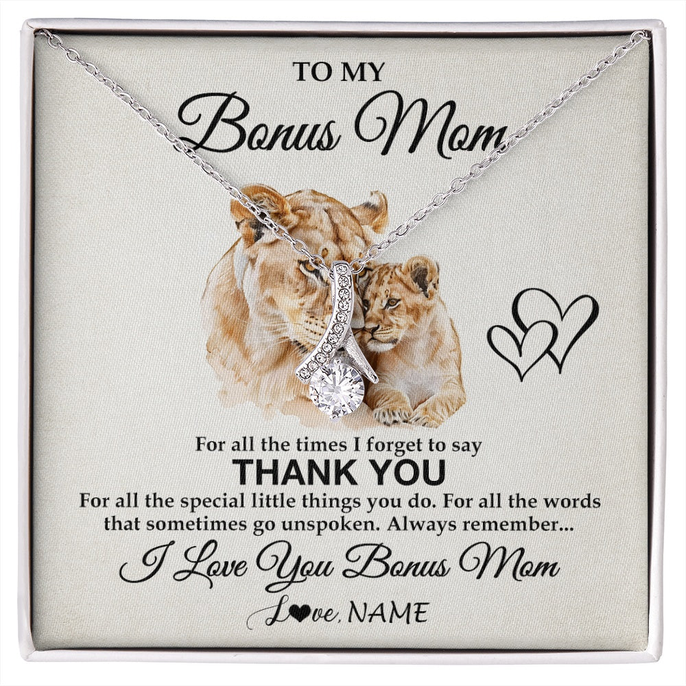 Alluring Beauty Necklace 14K White Gold Finish | 1 | Personalized To My Bonus Mom Necklace From Stepdaughter Thank You Lion Stepmom Gift For Mothers Day Birthday Gift Christmas For Step Mom Gift Box Message Card | siriusteestore.myshopify