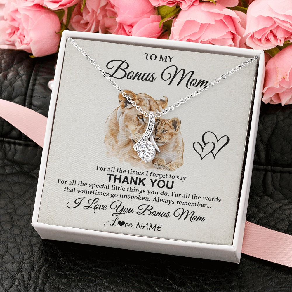 Alluring Beauty Necklace 14K White Gold Finish | 2 | Personalized To My Bonus Mom Necklace From Stepdaughter Thank You Lion Stepmom Gift For Mothers Day Birthday Gift Christmas For Step Mom Gift Box Message Card | siriusteestore.myshopify