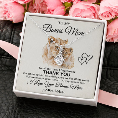 Alluring Beauty Necklace 14K White Gold Finish | 2 | Personalized To My Bonus Mom Necklace From Stepdaughter Thank You Lion Stepmom Gift For Mothers Day Birthday Gift Christmas For Step Mom Gift Box Message Card | siriusteestore.myshopify