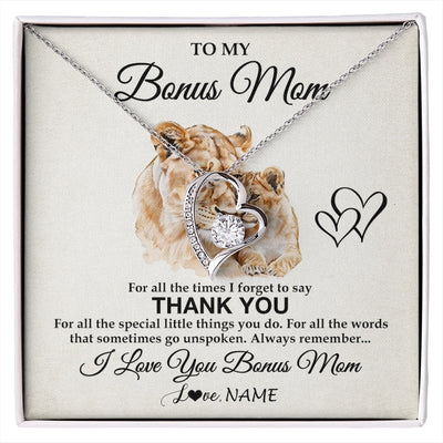 Forever Love Necklace 14K White Gold Finish | 1 | Personalized To My Bonus Mom Necklace From Stepdaughter Thank You Lion Stepmom Gift For Mothers Day Birthday Gift Christmas For Step Mom Gift Box Message Card | siriusteestore.myshopify