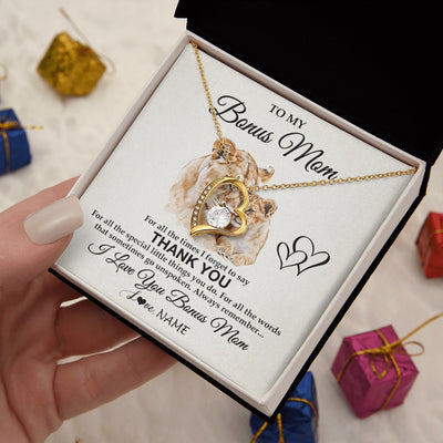 Forever Love Necklace 18K Yellow Gold Finish | 2 | Personalized To My Bonus Mom Necklace From Stepdaughter Thank You Lion Stepmom Gift For Mothers Day Birthday Gift Christmas For Step Mom Gift Box Message Card | siriusteestore.myshopify