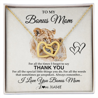 Interlocking Hearts Necklace 18K Yellow Gold Finish | 1 | Personalized To My Bonus Mom Necklace From Stepdaughter Thank You Lion Stepmom Gift For Mothers Day Birthday Gift Christmas For Step Mom Gift Box Message Card | siriusteestore.myshopify