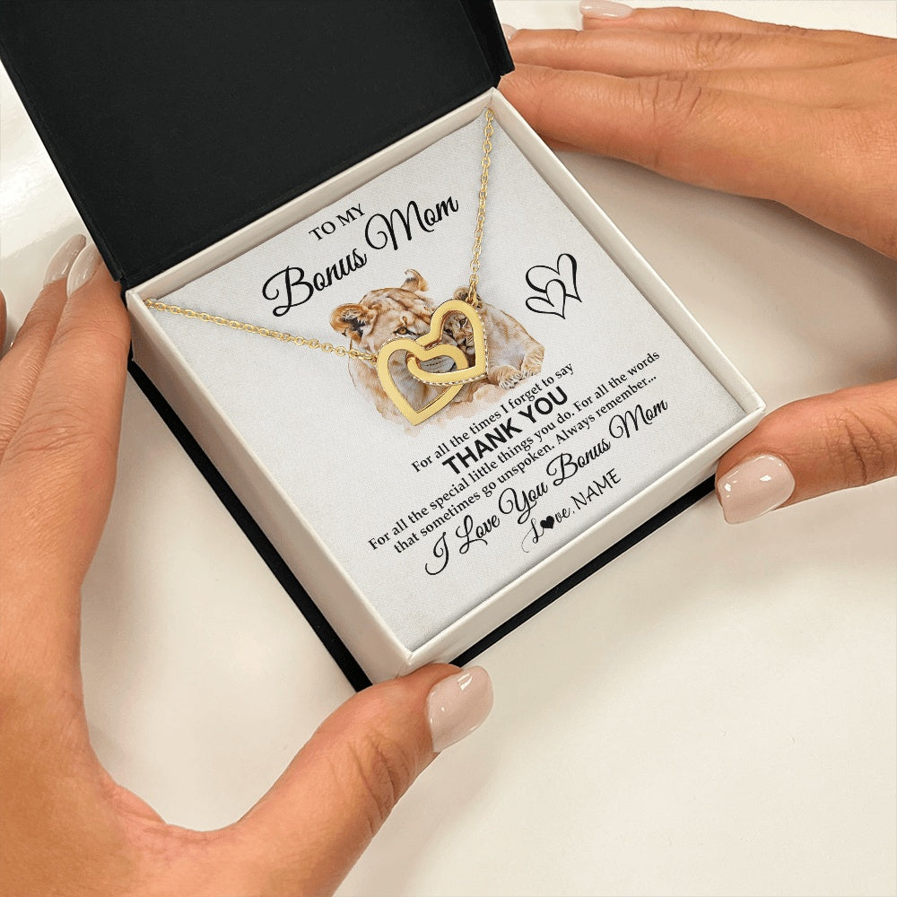 Interlocking Hearts Necklace 18K Yellow Gold Finish | 2 | Personalized To My Bonus Mom Necklace From Stepdaughter Thank You Lion Stepmom Gift For Mothers Day Birthday Gift Christmas For Step Mom Gift Box Message Card | siriusteestore.myshopify