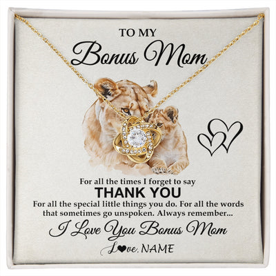 Love Knot Necklace 18K Yellow Gold Finish | 1 | Personalized To My Bonus Mom Necklace From Stepdaughter Thank You Lion Stepmom Gift For Mothers Day Birthday Gift Christmas For Step Mom Gift Box Message Card | siriusteestore.myshopify