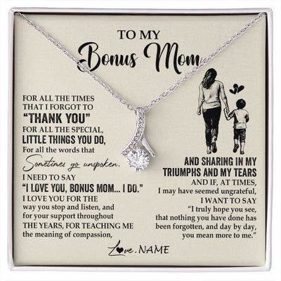 Alluring Beauty Necklace 14K White Gold Finish | 1 | Personalized To My Bonus Mom Necklace From Stepson For All The Times That I Forgot To Thank You Birthday Mothers Day Christmas Customized Gift Box Message Card | siriusteestore