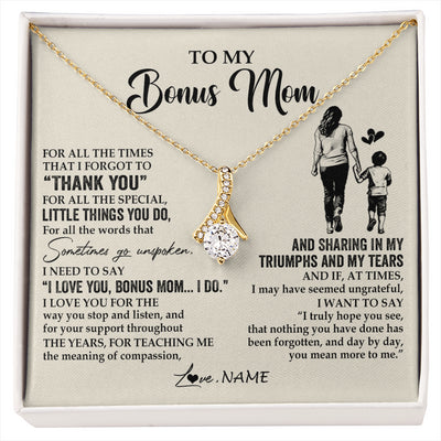 Alluring Beauty Necklace 18K Yellow Gold Finish | 1 | Personalized To My Bonus Mom Necklace From Stepson For All The Times That I Forgot To Thank You Birthday Mothers Day Christmas Customized Gift Box Message Card | siriusteestore
