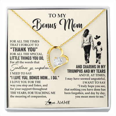 Forever Love Necklace 18K Yellow Gold Finish | 1 | Personalized To My Bonus Mom Necklace From Stepson For All The Times That I Forgot To Thank You Birthday Mothers Day Christmas Customized Gift Box Message Card | siriusteestore