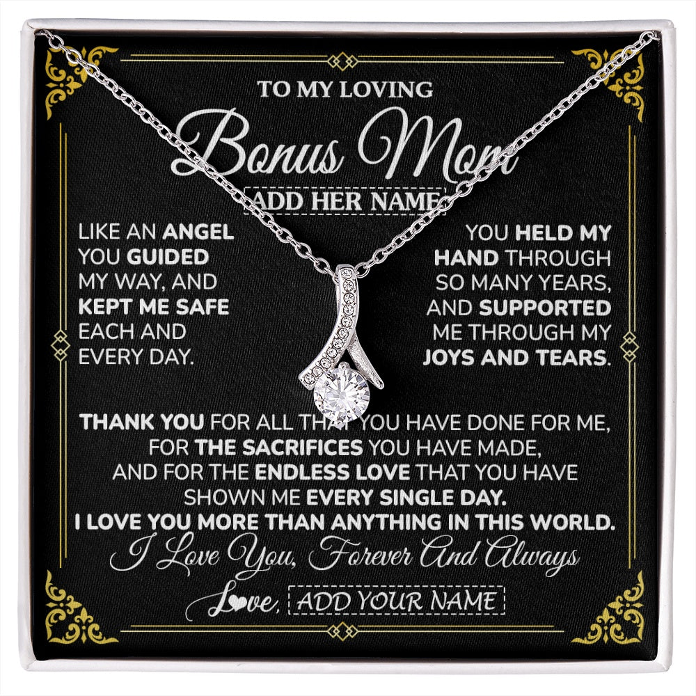 Alluring Beauty Necklace 14K White Gold Finish | 1 | Personalized To My Bonus Mom Necklace Gifts Meaningful Gift To Stepmom From Stepdaughter Without You There Is No Me Mothers Day Birthday Gift Box Message Card | https://siriusteestore.