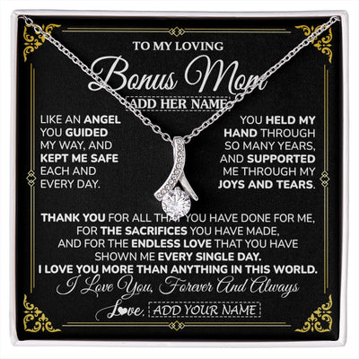 Alluring Beauty Necklace 14K White Gold Finish | 1 | Personalized To My Bonus Mom Necklace Gifts Meaningful Gift To Stepmom From Stepdaughter Without You There Is No Me Mothers Day Birthday Gift Box Message Card | https://siriusteestore.