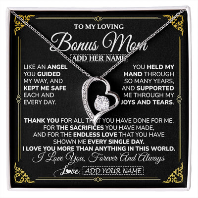 Forever Love Necklace 14K White Gold Finish | 1 | Personalized To My Bonus Mom Necklace Gifts Meaningful Gift To Stepmom From Stepdaughter Without You There Is No Me Mothers Day Birthday Gift Box Message Card | https://siriusteestore.