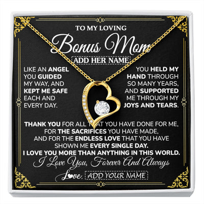 Forever Love Necklace 18K Yellow Gold Finish | 1 | Personalized To My Bonus Mom Necklace Gifts Meaningful Gift To Stepmom From Stepdaughter Without You There Is No Me Mothers Day Birthday Gift Box Message Card | https://siriusteestore.