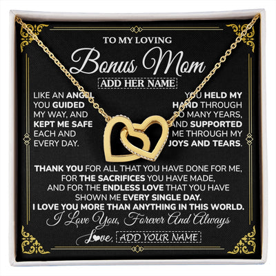 Interlocking Hearts Necklace 18K Yellow Gold Finish | 1 | Personalized To My Bonus Mom Necklace Gifts Meaningful Gift To Stepmom From Stepdaughter Without You There Is No Me Mothers Day Birthday Gift Box Message Card | https://siriusteestore.