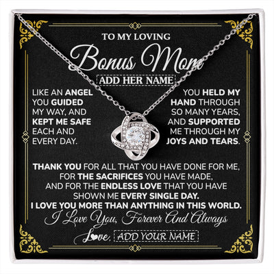 Love Knot Necklace 14K White Gold Finish | 1 | Personalized To My Bonus Mom Necklace Gifts Meaningful Gift To Stepmom From Stepdaughter Without You There Is No Me Mothers Day Birthday Gift Box Message Card | https://siriusteestore.