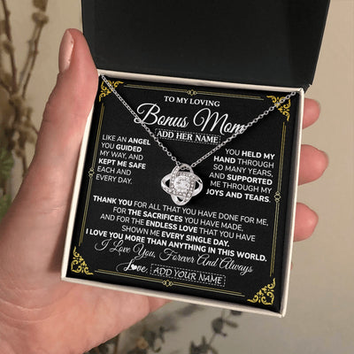Love Knot Necklace 14K White Gold Finish | 2 | Personalized To My Bonus Mom Necklace Gifts Meaningful Gift To Stepmom From Stepdaughter Without You There Is No Me Mothers Day Birthday Gift Box Message Card | https://siriusteestore.