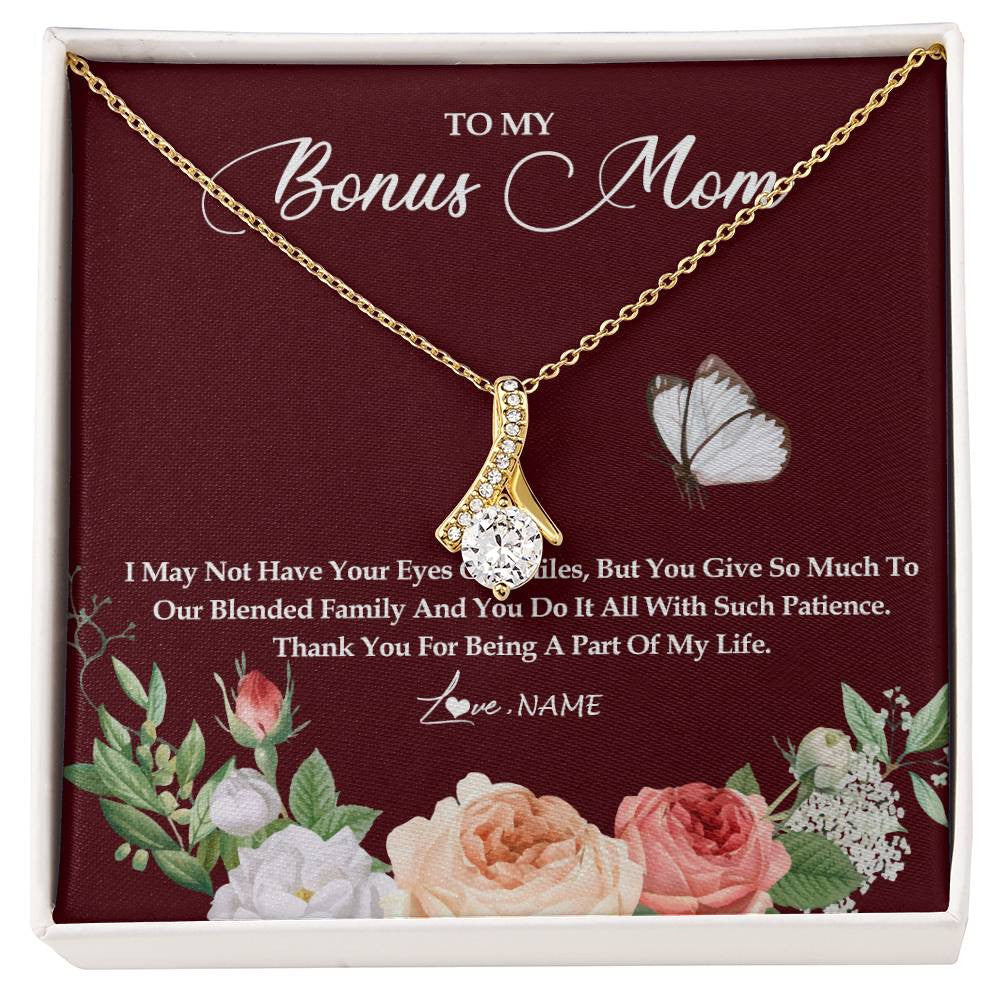Alluring Beauty Necklace 18K Yellow Gold Finish | Personalized To My Bonus Mom Necklace Thank You For Being A Part Of My Life Mother In Law Stepmom Jewelry Birthday Mothers Day Customized Gift Box Message Card | siriusteestore