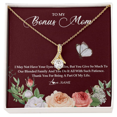 Alluring Beauty Necklace 18K Yellow Gold Finish | Personalized To My Bonus Mom Necklace Thank You For Being A Part Of My Life Mother In Law Stepmom Jewelry Birthday Mothers Day Customized Gift Box Message Card | siriusteestore
