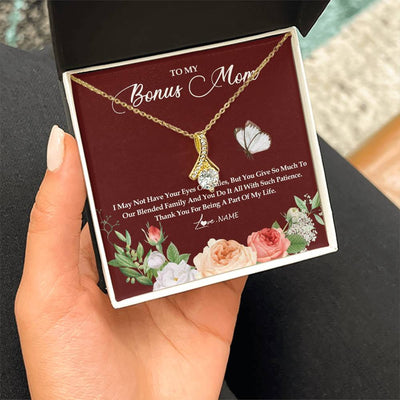 Alluring Beauty Necklace 18K Yellow Gold Finish | Personalized To My Bonus Mom Necklace Thank You For Being A Part Of My Life Mother In Law Stepmom Jewelry Birthday Mothers Day Customized Gift Box Message Card | siriusteestore