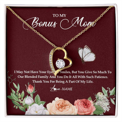 Forever Love Necklace 18K Yellow Gold Finish | Personalized To My Bonus Mom Necklace Thank You For Being A Part Of My Life Mother In Law Stepmom Jewelry Birthday Mothers Day Customized Gift Box Message Card | siriusteestore