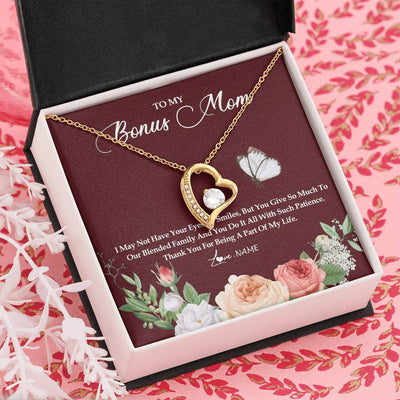 Forever Love Necklace 18K Yellow Gold Finish | Personalized To My Bonus Mom Necklace Thank You For Being A Part Of My Life Mother In Law Stepmom Jewelry Birthday Mothers Day Customized Gift Box Message Card | siriusteestore