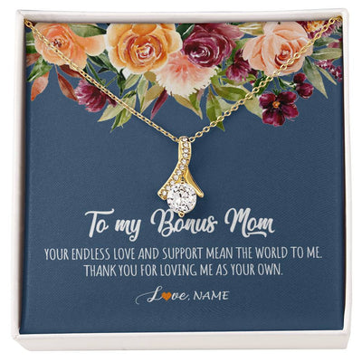 Alluring Beauty Necklace 18K Yellow Gold Finish | Personalized To My Bonus Mom Necklace Your Endless Love and Support Stepmother Stepmom Jewelry Birthday Mothers Day Christmas Customized Gift Box Message Card | siriusteestore