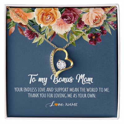 Forever Love Necklace 18K Yellow Gold Finish | Personalized To My Bonus Mom Necklace Your Endless Love and Support Stepmother Stepmom Jewelry Birthday Mothers Day Christmas Customized Gift Box Message Card | siriusteestore