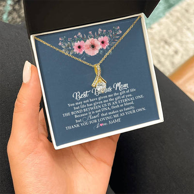 Alluring Beauty Necklace 18K Yellow Gold Finish | Personalized To My Bonus Mom Necklace from Daughter Thank You For Loving Me Bonus Mom Jewelry Birthday Mothers Day Christmas Customized Message Card | siriusteestore