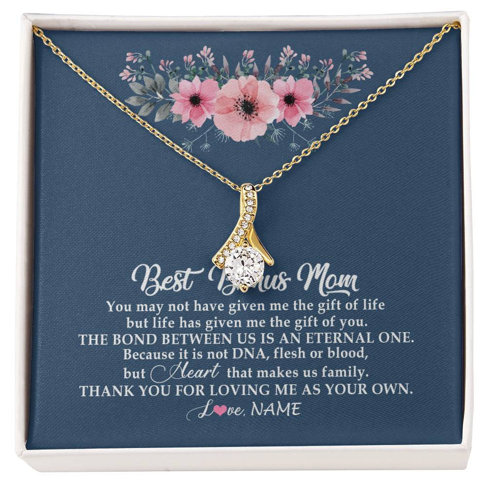 Alluring Beauty Necklace 18K Yellow Gold Finish | Personalized To My Bonus Mom Necklace from Daughter Thank You For Loving Me Bonus Mom Jewelry Birthday Mothers Day Christmas Customized Message Card | siriusteestore