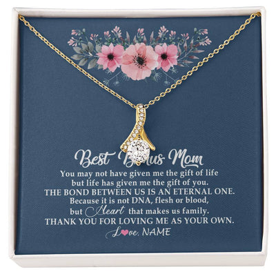 Alluring Beauty Necklace 18K Yellow Gold Finish | Personalized To My Bonus Mom Necklace from Daughter Thank You For Loving Me Bonus Mom Jewelry Birthday Mothers Day Christmas Customized Message Card | siriusteestore