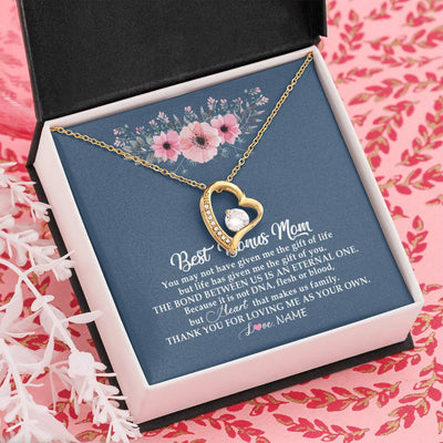Forever Love Necklace 18K Yellow Gold Finish | Personalized To My Bonus Mom Necklace from Daughter Thank You For Loving Me Bonus Mom Jewelry Birthday Mothers Day Christmas Customized Message Card | siriusteestore
