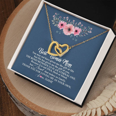 Interlocking Hearts Necklace 18K Yellow Gold Finish | Personalized To My Bonus Mom Necklace from Daughter Thank You For Loving Me Bonus Mom Jewelry Birthday Mothers Day Christmas Customized Message Card | siriusteestore