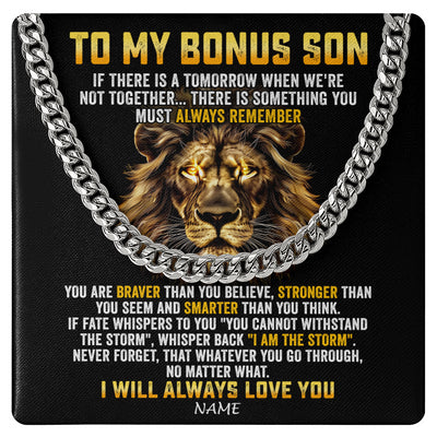 Cuban Link Chain Necklace Stainless Steel | 1 | Personalized To My Bonus Son Cuban Necklace From Stepmom Stepdad I Will Always Love You Lion Stepson Birthday Christmas Customized Gift Box Message Card | siriusteestore