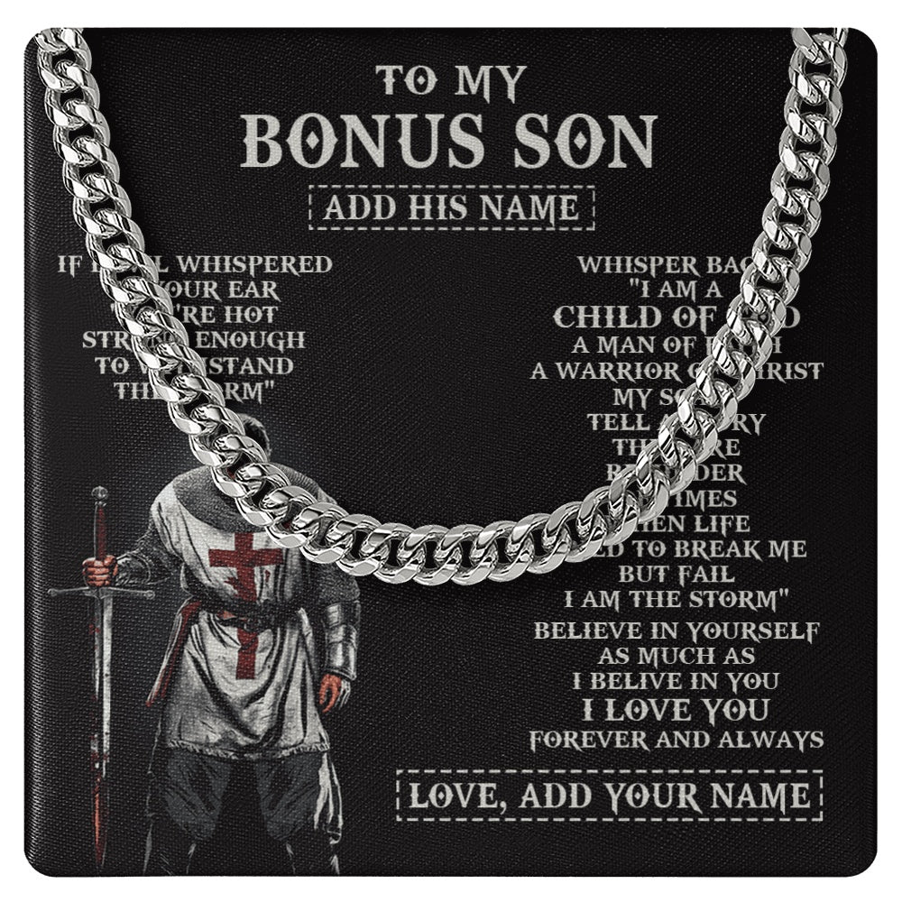 Cuban Link Chain Necklace Stainless Steel | 1 | Personalized To My Bonus Son From Stepdad Stepmom Necklace I Am The Storm Knight Templar Birthday Gifts For Stepson Christmas Custom Gift Box Message Card | https://siriusteestore.
