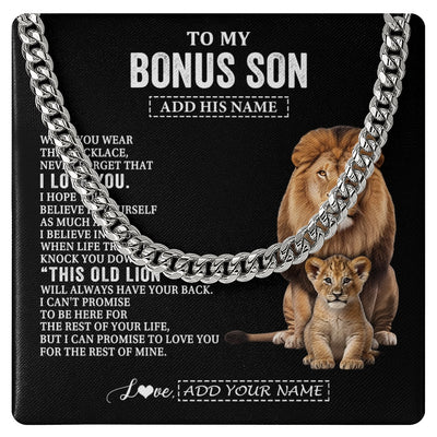 Cuban Link Chain Necklace Stainless Steel | 1 | Personalized To My Bonus Son Gifts From Stepfather Necklace This Old Lion Love You Stepson Birthday Gifts Graduation Christmas Customized Gift Box Message Card | https://siriusteestore.