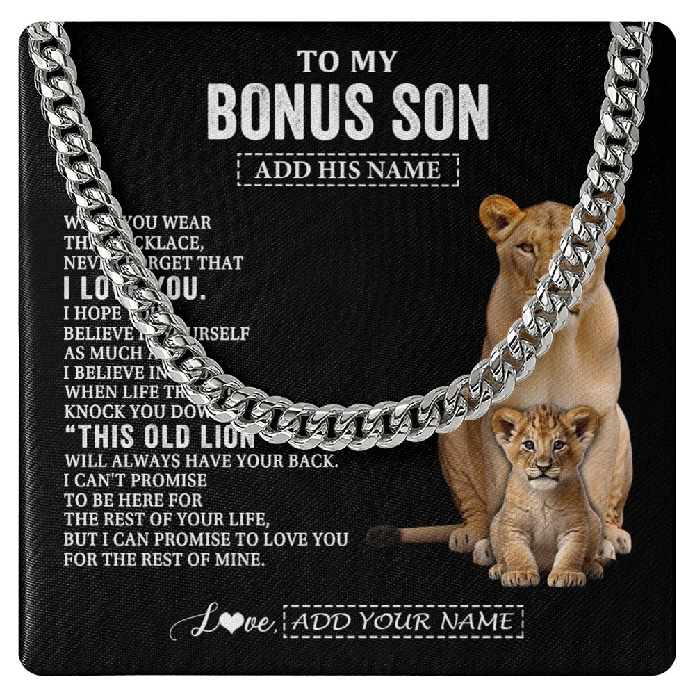 Cuban Link Chain Necklace Stainless Steel | 1 | Personalized To My Bonus Son Gifts From Stepmother Necklace This Old Lion Love You Stepson Birthday Gifts Graduation Christmas Customized Gift Box Message Card | https://siriusteestore.
