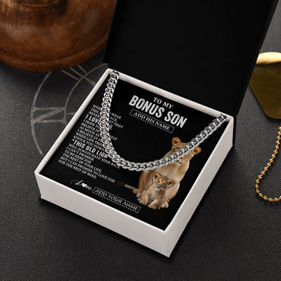 Cuban Link Chain Necklace Stainless Steel | 2 | Personalized To My Bonus Son Gifts From Stepmother Necklace This Old Lion Love You Stepson Birthday Gifts Graduation Christmas Customized Gift Box Message Card | https://siriusteestore.