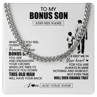 Cuban Link Chain Necklace Stainless Steel | 1 | Personalized To My Bonus Son Gifts Necklace From Stepdad Whenever Man Unique Birthday Gifts For Stepson Graduation Christmas Customized Gift Box Message Card | siriusteestore.myshopify