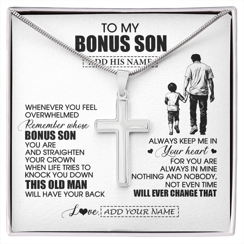 Stainless Cross Necklace Stainless Steel | 1 | Personalized To My Bonus Son Gifts Necklace From Stepdad Whenever Man Unique Birthday Gifts For Stepson Graduation Christmas Customized Gift Box Message Card | siriusteestore.myshopify