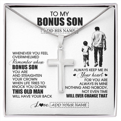 Stainless Cross Necklace Stainless Steel | 1 | Personalized To My Bonus Son Gifts Necklace From Stepdad Whenever Man Unique Birthday Gifts For Stepson Graduation Christmas Customized Gift Box Message Card | siriusteestore.myshopify