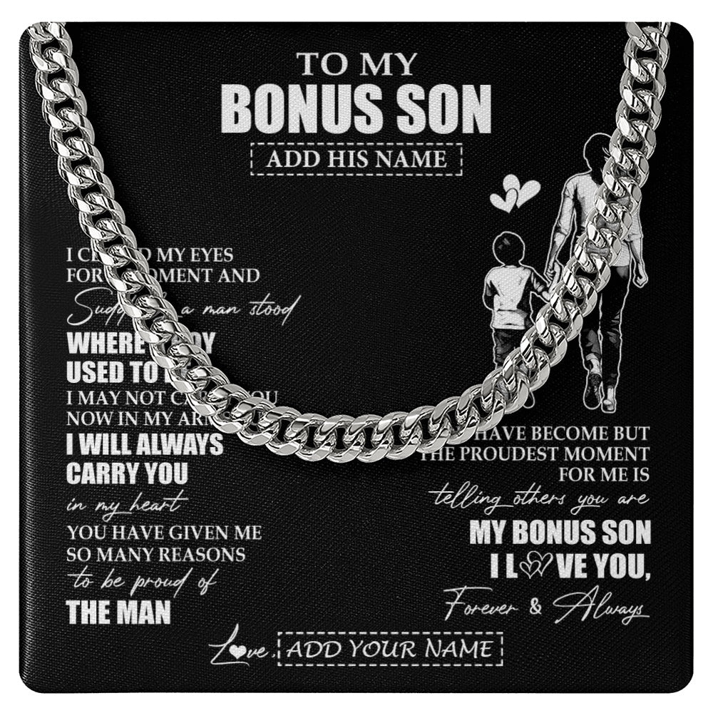 Cuban Link Chain Necklace Stainless Steel | 1 | Personalized To My Bonus Son Gifts Necklace From Stepmom I Closed My Eyes For A Moment Stepson Birthday Graduation Christmas Gift Box Message Card | siriusteestore.myshopify