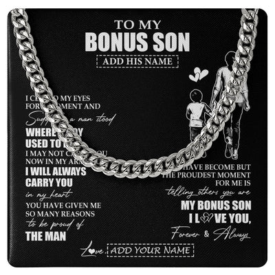 Cuban Link Chain Necklace Stainless Steel | 1 | Personalized To My Bonus Son Gifts Necklace From Stepmom I Closed My Eyes For A Moment Stepson Birthday Graduation Christmas Gift Box Message Card | siriusteestore.myshopify