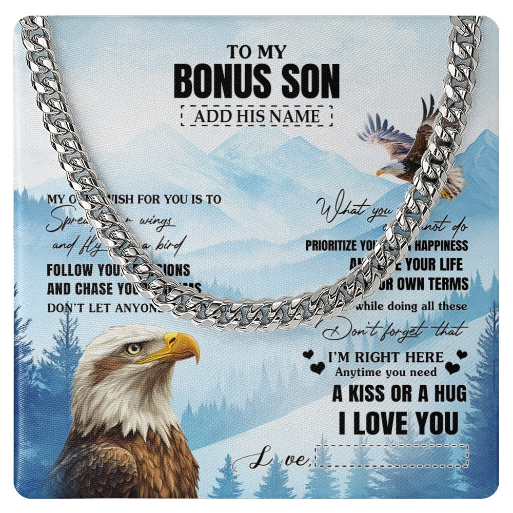 Cuban Link Chain Necklace Stainless Steel | 1 | Personalized To My Bonus Son Gifts Necklace From Stepmom Stepdad Eagle My Only Wish For You Stepson Birthday Gifts Graduation Christmas Gift Box Message Card | siriusteestore.myshopify