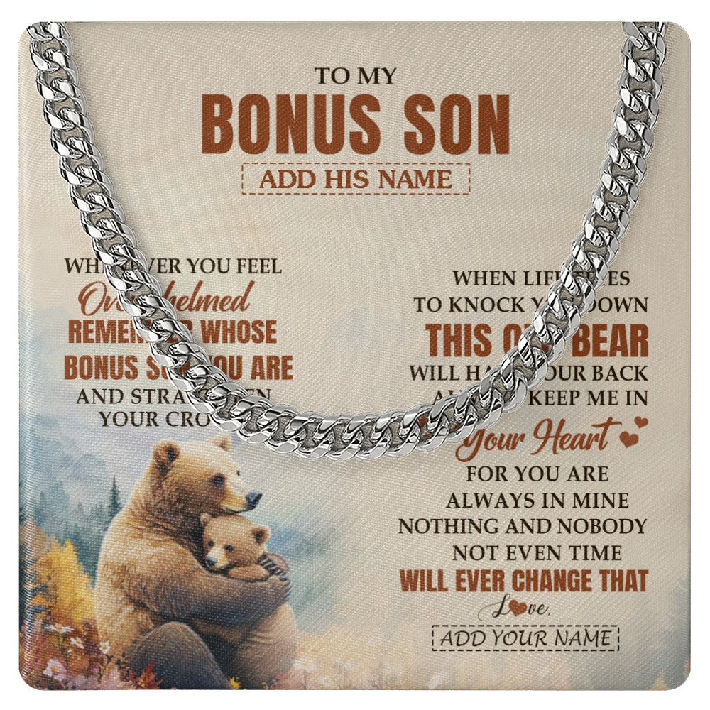 Cuban Link Chain Necklace Stainless Steel | 1 | Personalized To My Bonus Son Gifts Necklace From Stepmom Stepdad Whenever Bear Unique Birthday Gifts For Stepson Graduation Christmas Gift Box Message Card | siriusteestore.myshopify